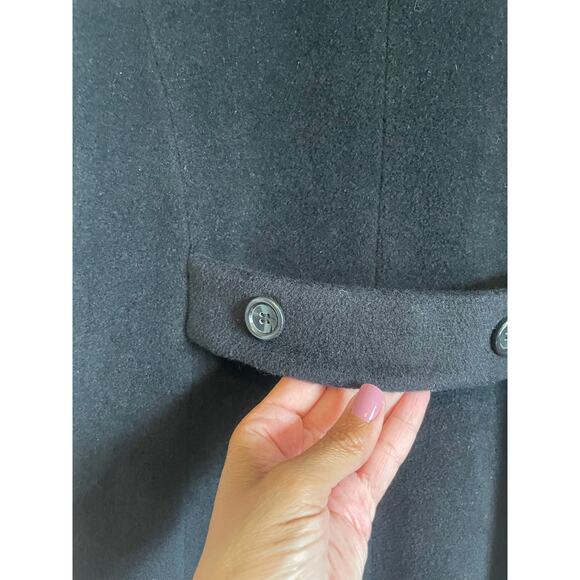 Larry Levine long black wool coat faux fur collar buttons lined pockets Size 6p - Picture 5 of 11